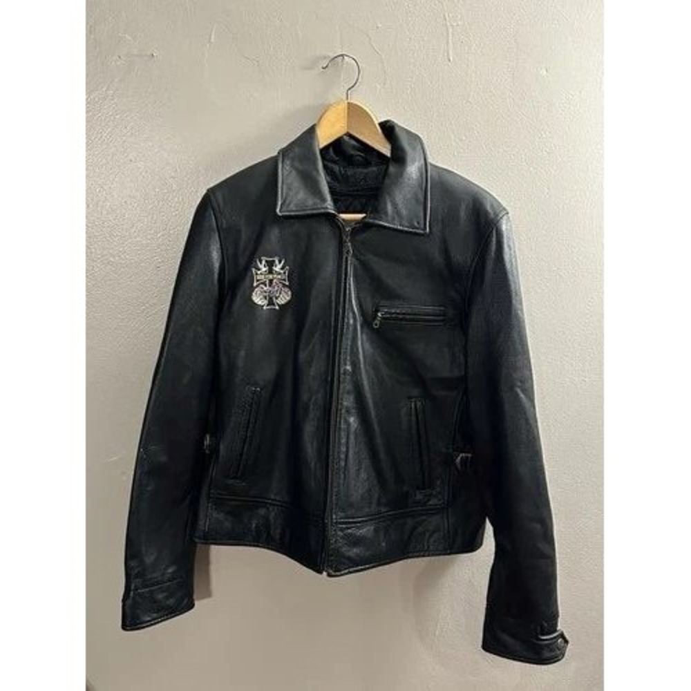 Wilsons Leather Motorcycle Jacket Mens Harley Davidson Patch Med Black